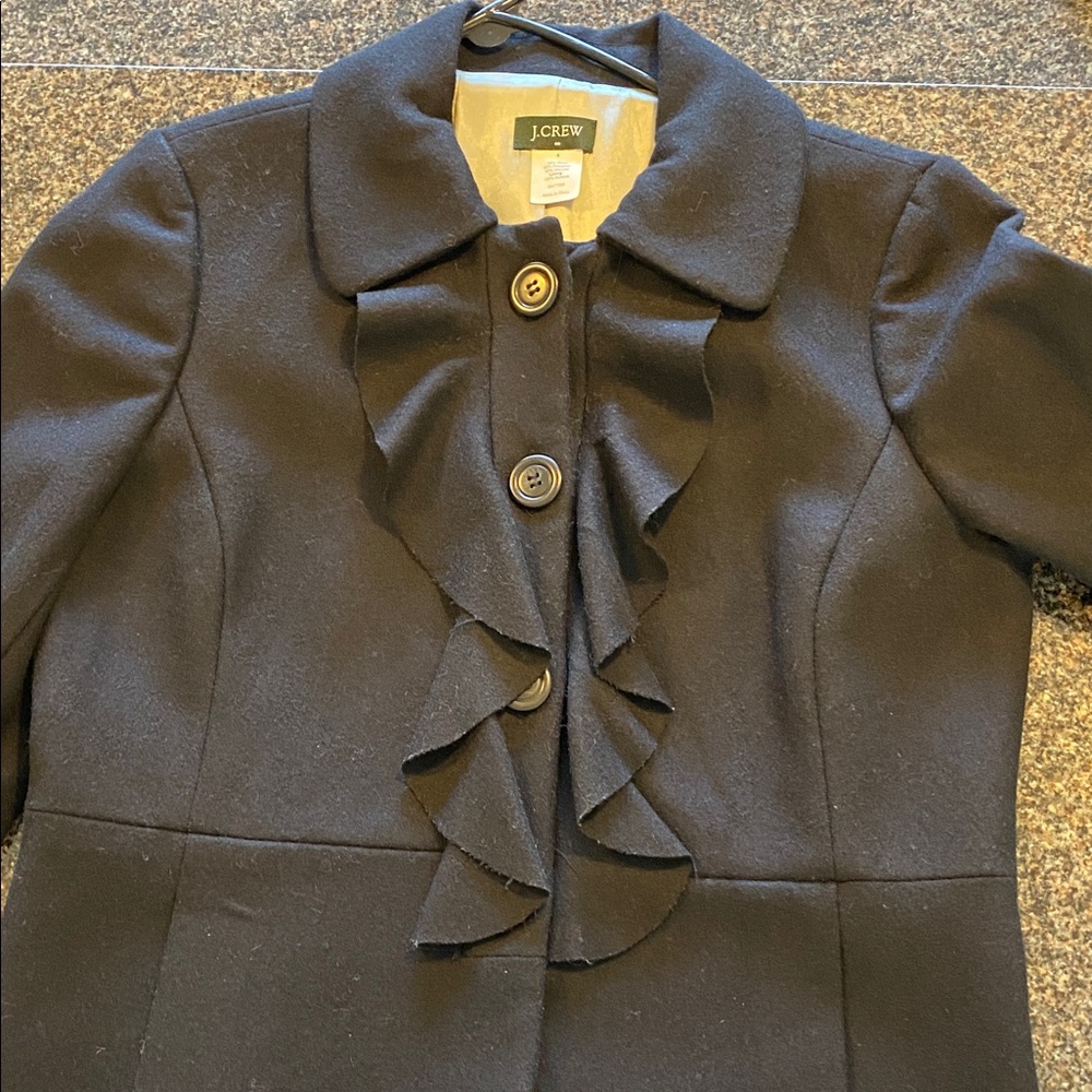 J. Crew Women’s Ruffle Front Black Coat - Picture 8 of 9